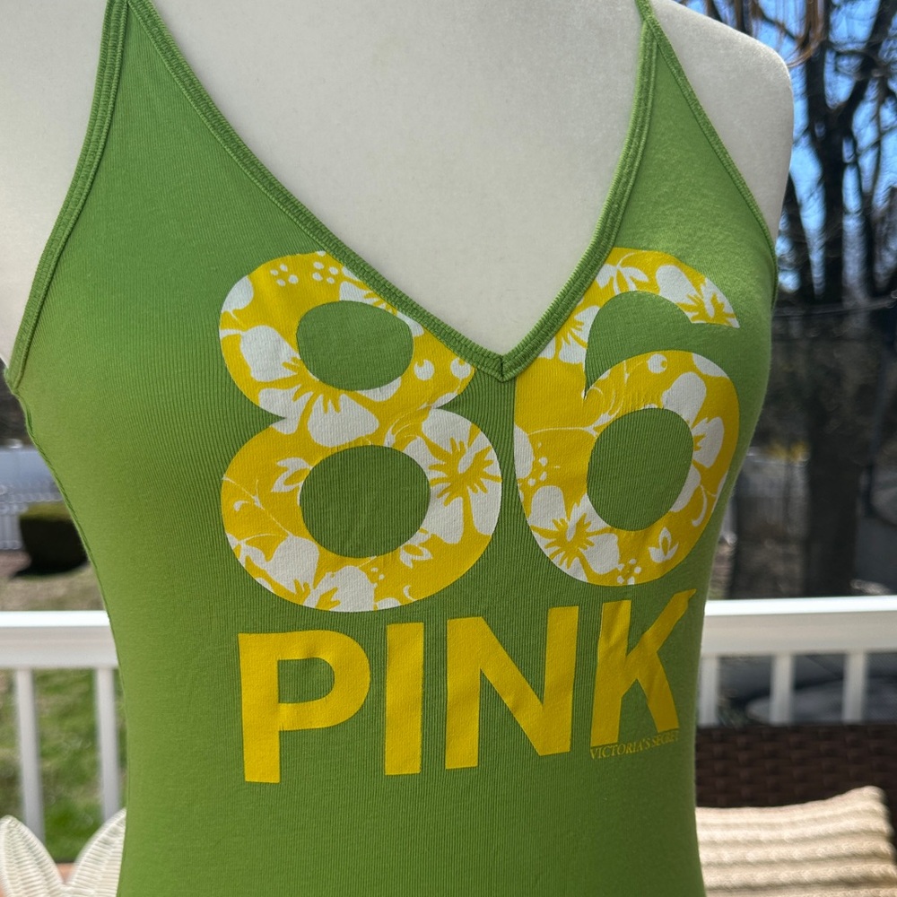 Vintage PINK Victoria's Secret Green V‑Neck Spaghetti Strap Tank - Picture 2 of 6